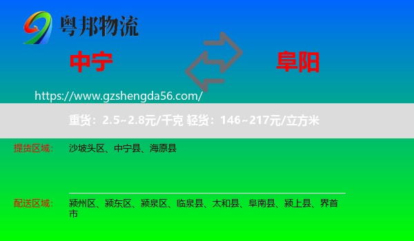 中宁县到阜阳物流专线
