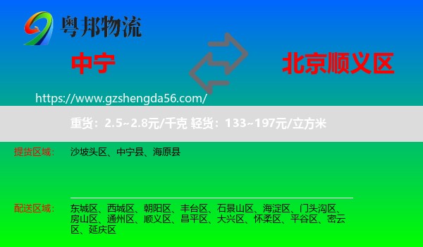 中宁县到顺义区物流专线