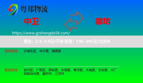 中卫到廊坊物流