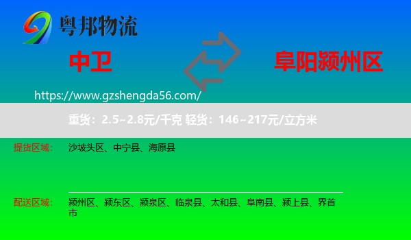 中卫到颍州区物流专线