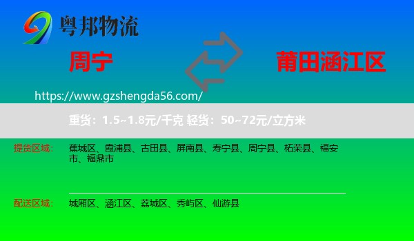 周宁县到涵江区物流专线