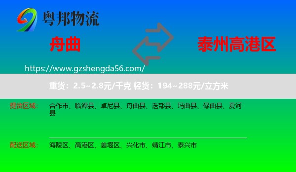 舟曲县到高港区物流专线