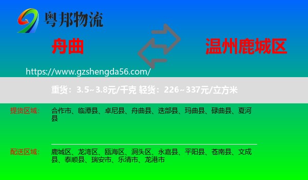 舟曲县到鹿城区物流专线