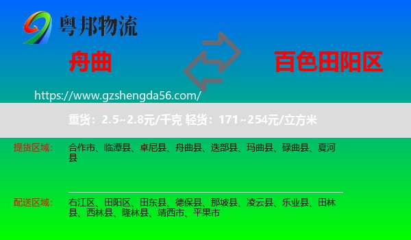 舟曲县到田阳区物流专线