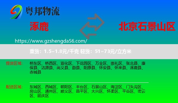 涿鹿县到石景山区物流专线