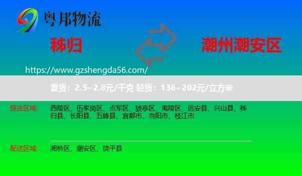 秭归县到潮安区物流专线