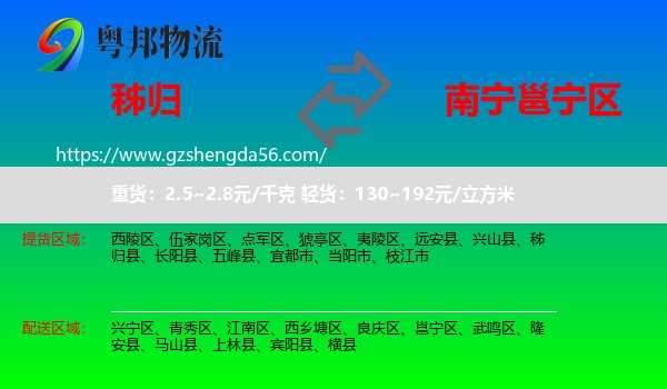 秭归县到邕宁区物流专线