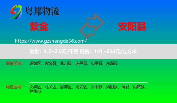 紫金县到安阳县物流专线