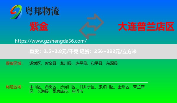 紫金县到普兰店区物流专线