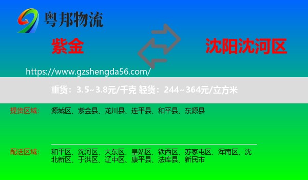 紫金县到沈河区物流专线