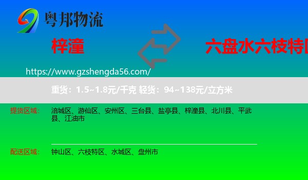梓潼县到六枝特区物流专线