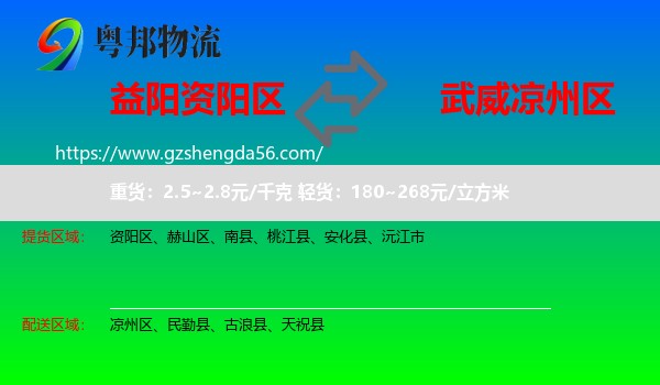 资阳区到凉州区物流专线