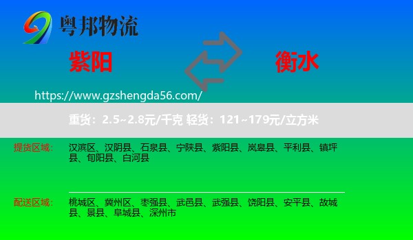 紫阳县到衡水物流专线
