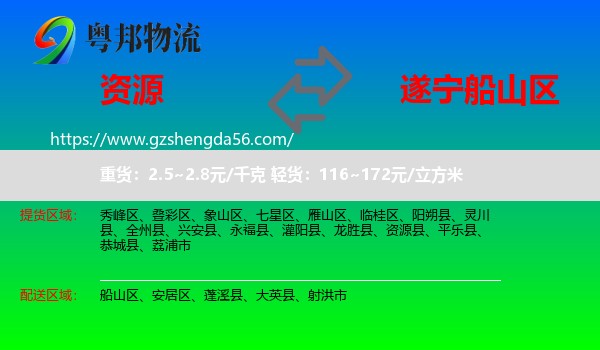 资源县到船山区物流专线
