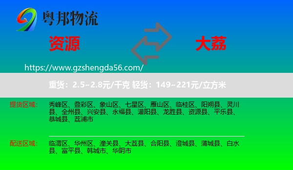 资源县到大荔县物流专线