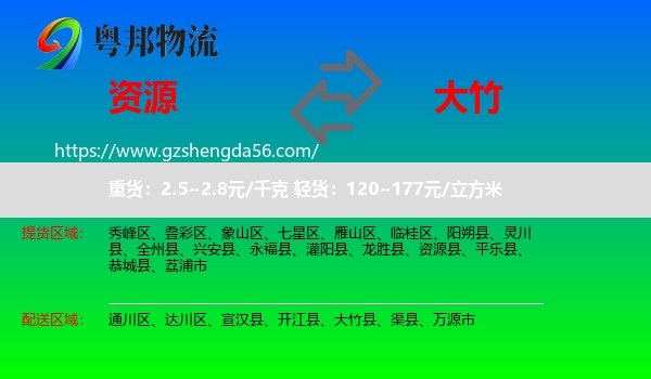 资源县到大竹县物流专线