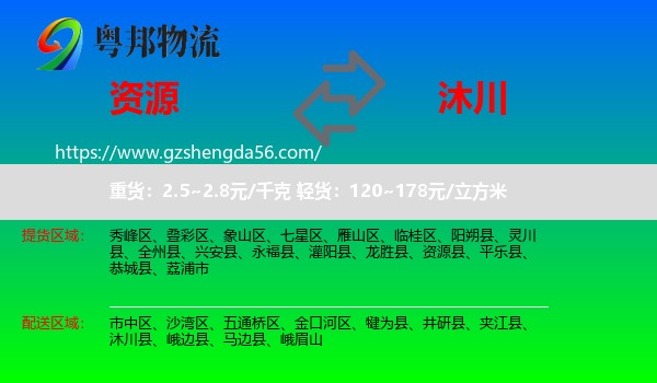 资源县到沐川县物流专线