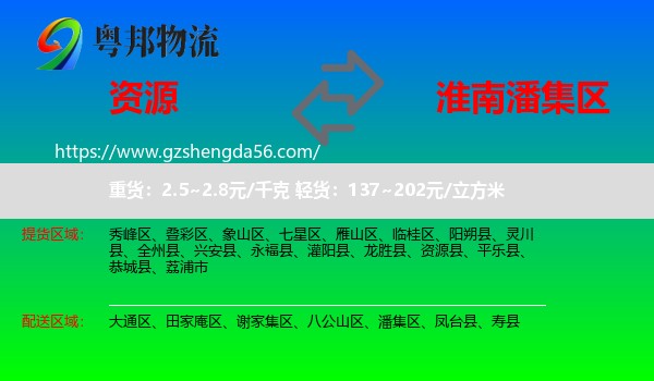 资源县到潘集区物流专线