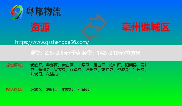资源县到谯城区物流专线