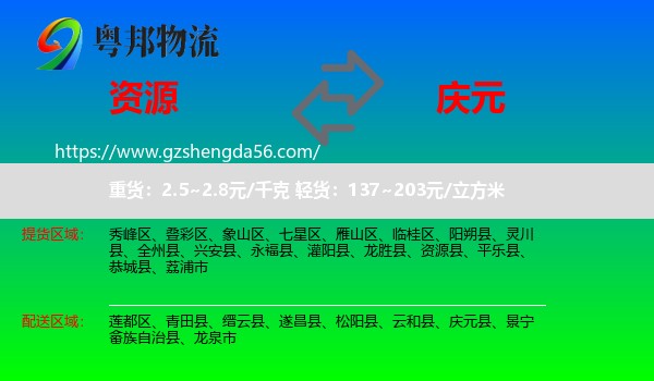 资源县到庆元县物流专线