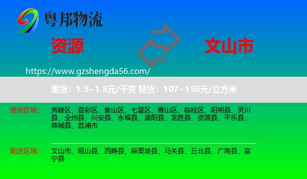资源县到文山市物流专线