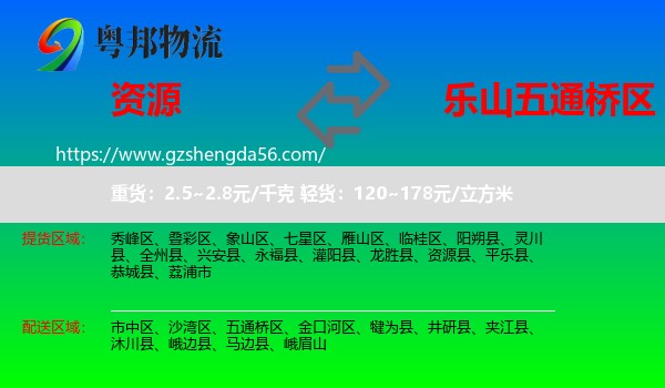 资源县到五通桥区物流专线