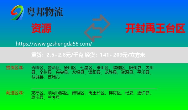 资源县到禹王台区物流专线
