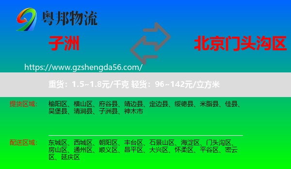 子洲县到门头沟区物流专线