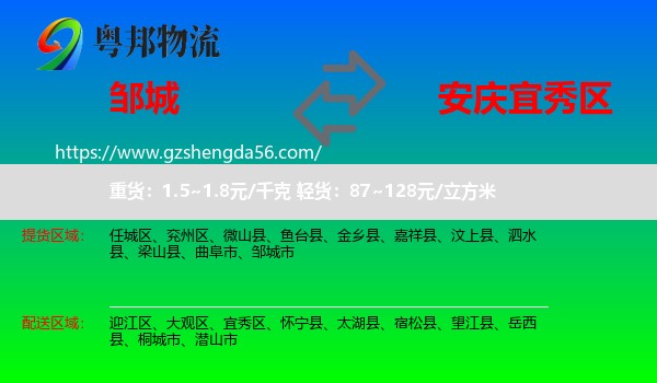 邹城市到宜秀区物流专线